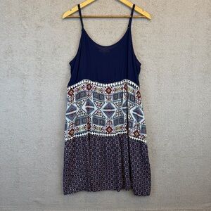Umgee Boho Swing Dress Blue Printed Sleeveless Size 1XL